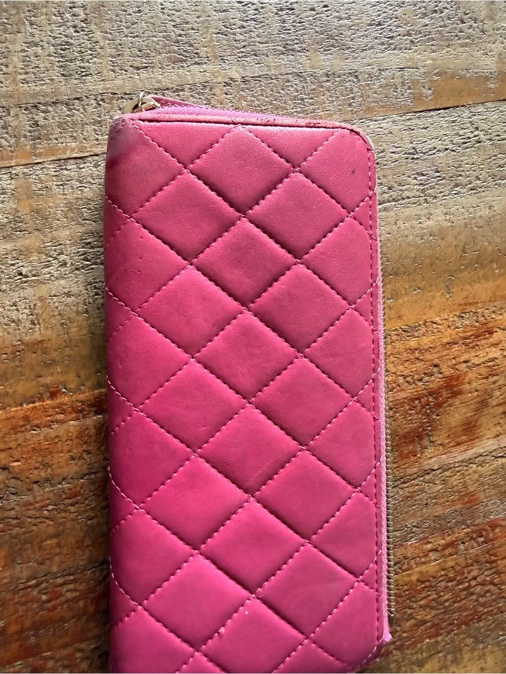 CHANEL Hot Pink Zip Wallet with Gold Logo